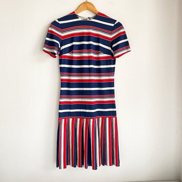 Vintage Harold Williams  Striped Nautical Tennis Casual Dress w Pleated Skirt M - Picture 2 of 5
